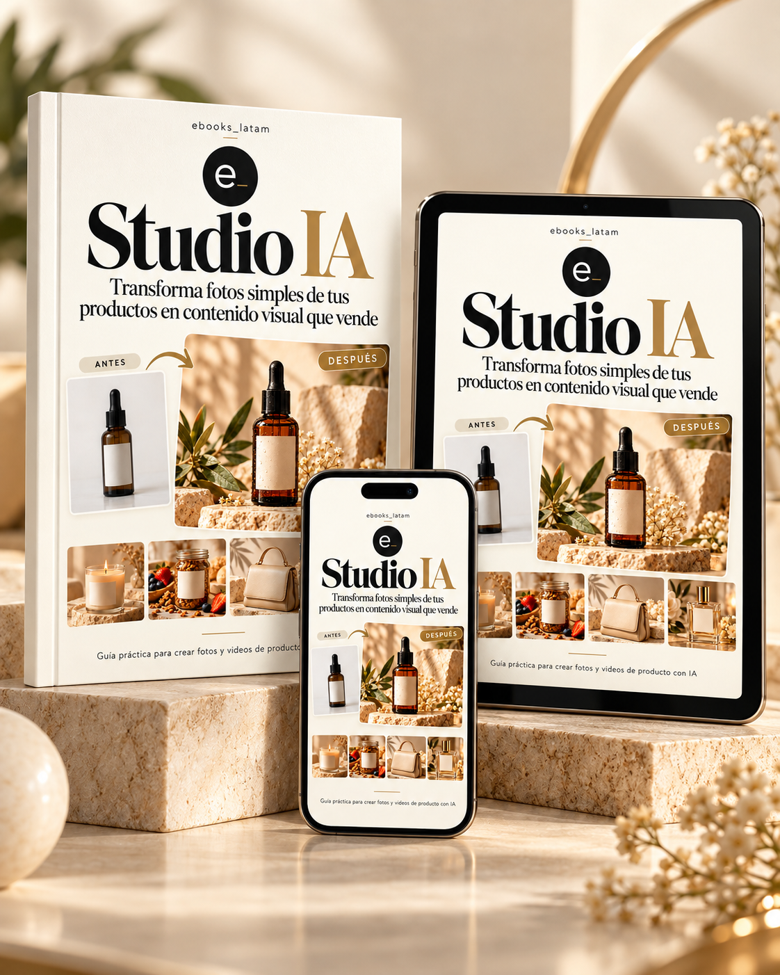 Mockup de Studio IA en múltiples dispositivos